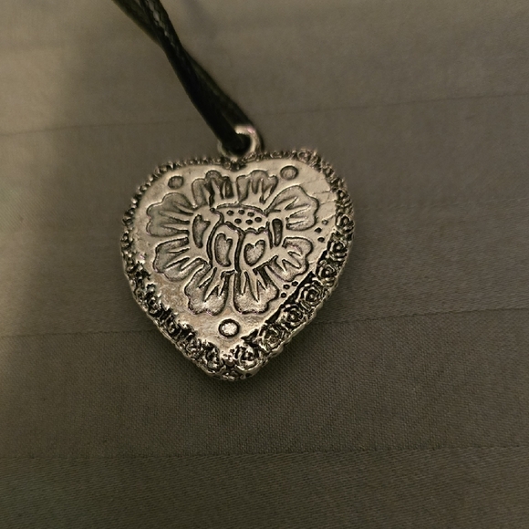 Heart Pendant Necklace with Red and Silver Accents & Black cord - Picture 6 of 7